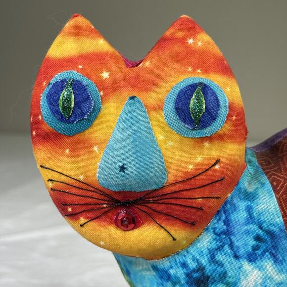 Laurel Burch Inspired Patchwork Cat Fabric & Ceramic Money Bank Bnfts Charity - Picture 10 of 11